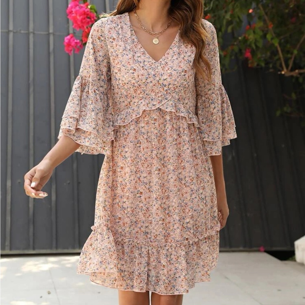 SHEIN Flounce Sleeve Ruffle Hem Dress